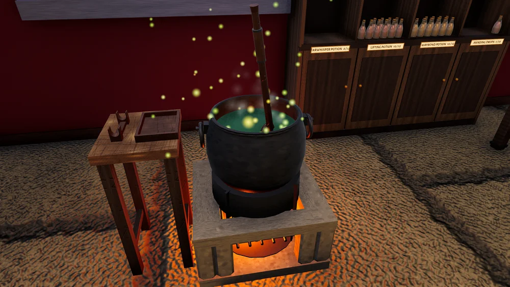 Brewing potions in the workshop