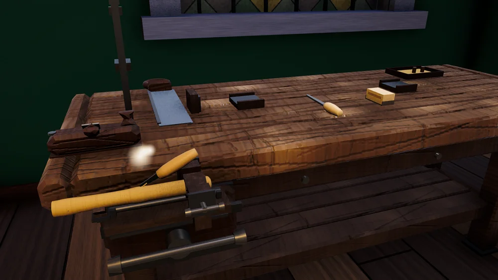 Carving a wand at the workbench